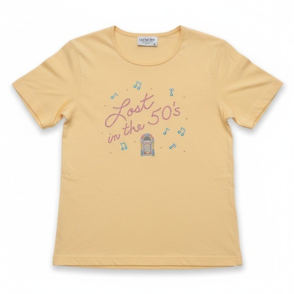 Cactus Bay Apparel‎ Lost in the 50s Rhinestone Jukebox T-Shirt, Yellow Women's M